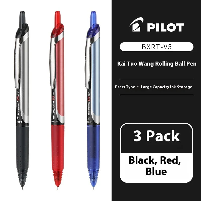 Japanese Pilot Gel Pen, BXRT-V5 0.5mm Metal Needle Tip Black Red Blue Ink,Premium Smooth&Precise for Signing,Exams,Journaling