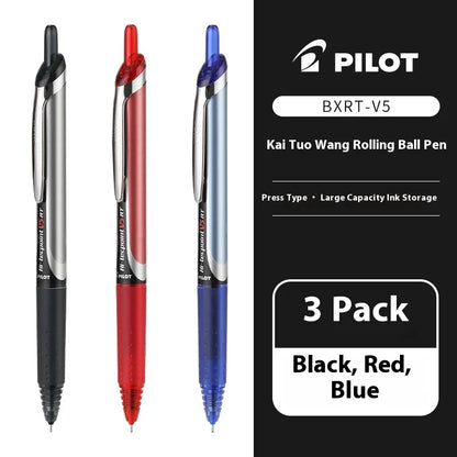 Japanese Pilot Gel Pen, BXRT-V5 0.5mm Metal Needle Tip Black Red Blue Ink,Premium Smooth&Precise for Signing,Exams,Journaling