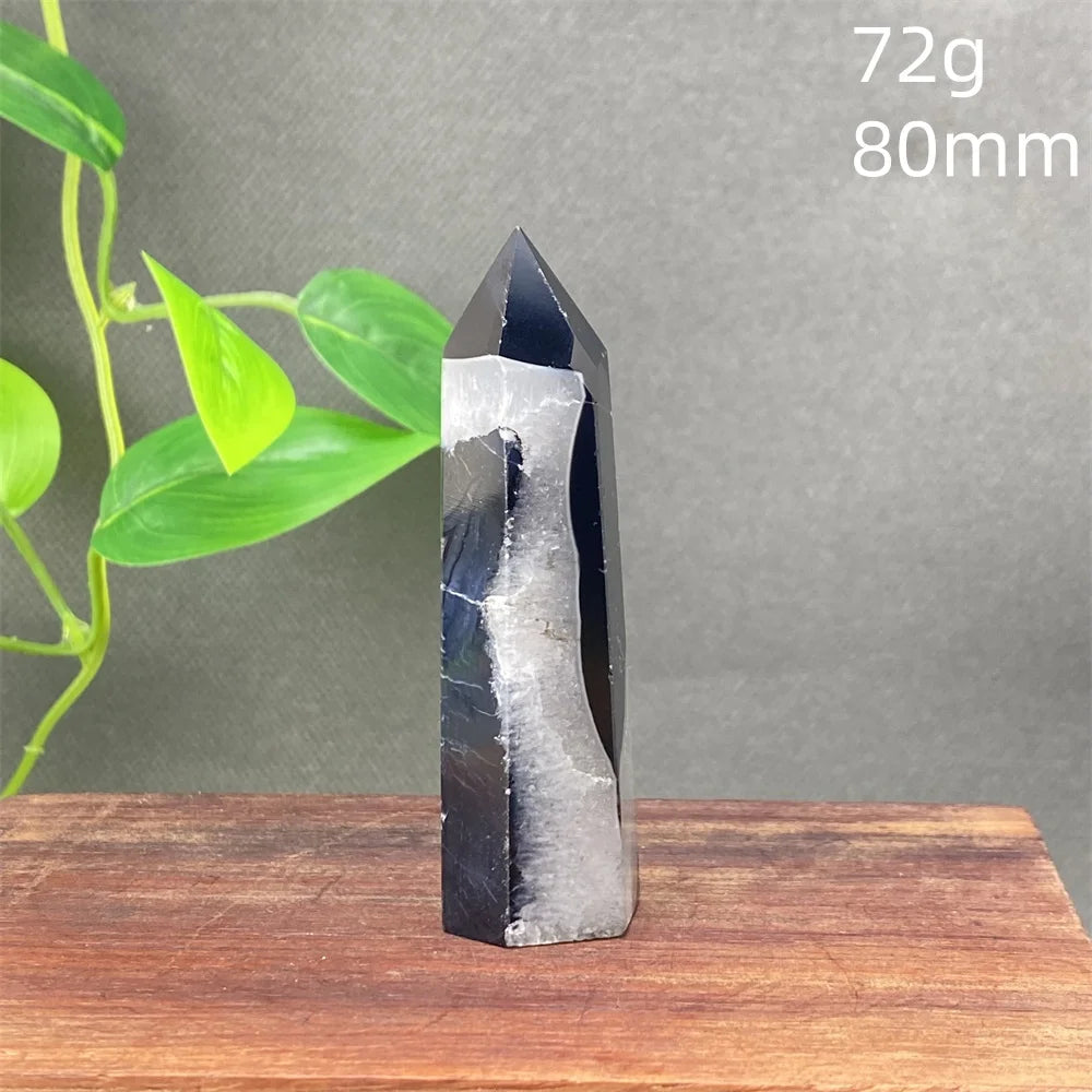 Black Agate Crystal Tower Natural Gem Obelisk Exquisite Home Decoration Ornament Rare Material for Relaxation And Energy