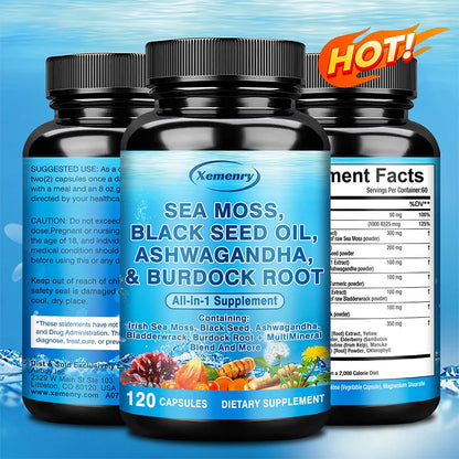 Sea Moss, Black Seed Oil, Ashwagandha & Burdock Root - Provide Energy and Enhance Immunity