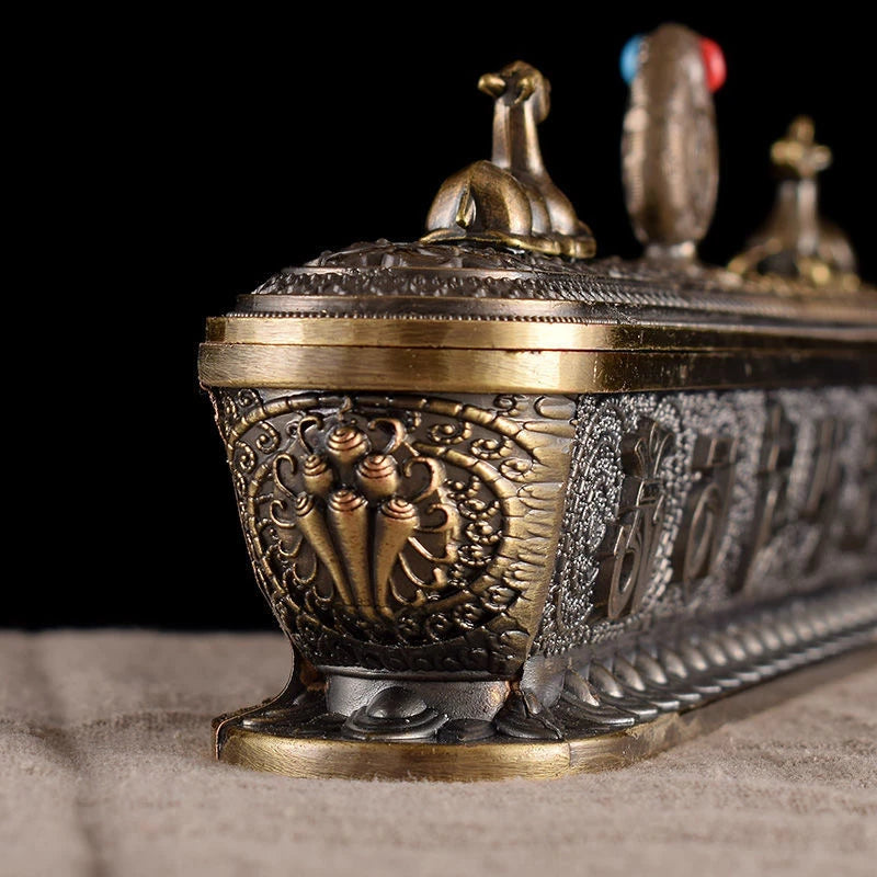 Sanskrit Incense Stick Burner Alloy Buddhist Tibetan Indoor Golden Meditation Engraving Temples Smoke Supply Furnace Ornaments