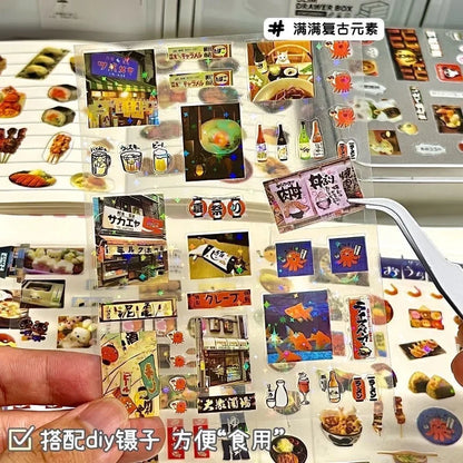 10Pcs Laser Retro Japanese Stickers Diy Diary Journaling Material Decoration Sticker Aesthetic for Laptop Stationery