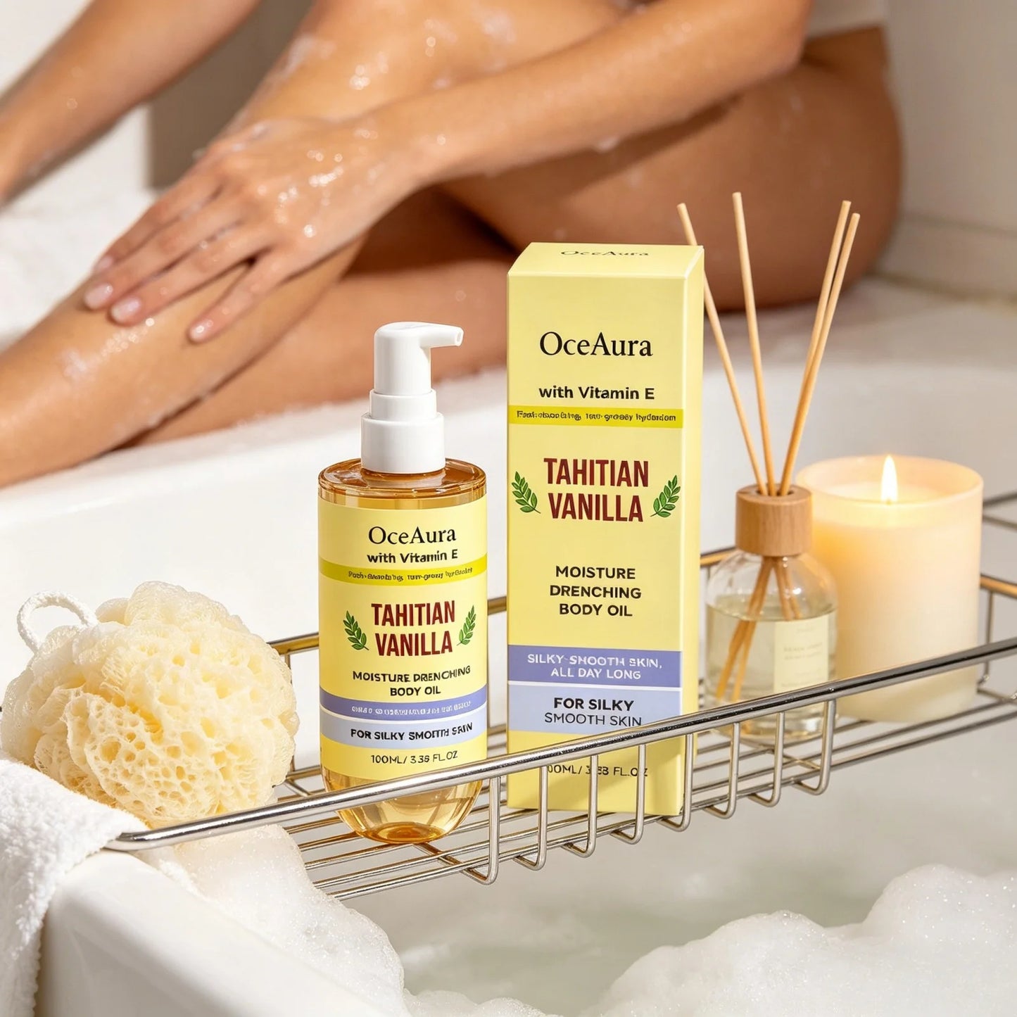 OceAura Moisturizing Body Oil Vanilla Deep Hydration Non-greasy Silky Smooth Skin Texture Improvement Vitamin E Body Massage Oil