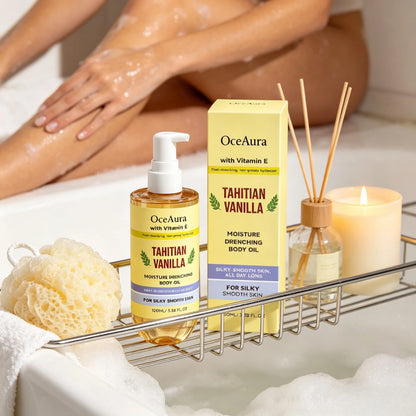 OceAura Moisturizing Body Oil Vanilla Deep Hydration Non-greasy Silky Smooth Skin Texture Improvement Vitamin E Body Massage Oil