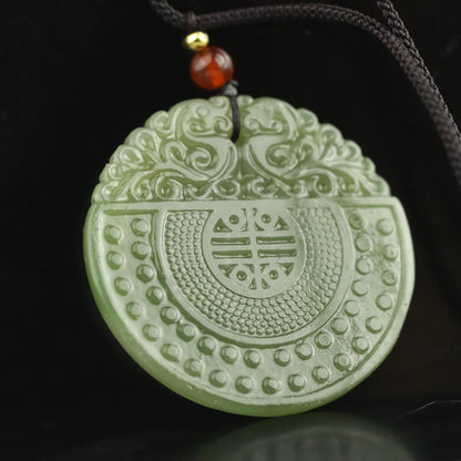 China Natural hetian Jade Hand Carved statue flower and dragon loong pendant #50