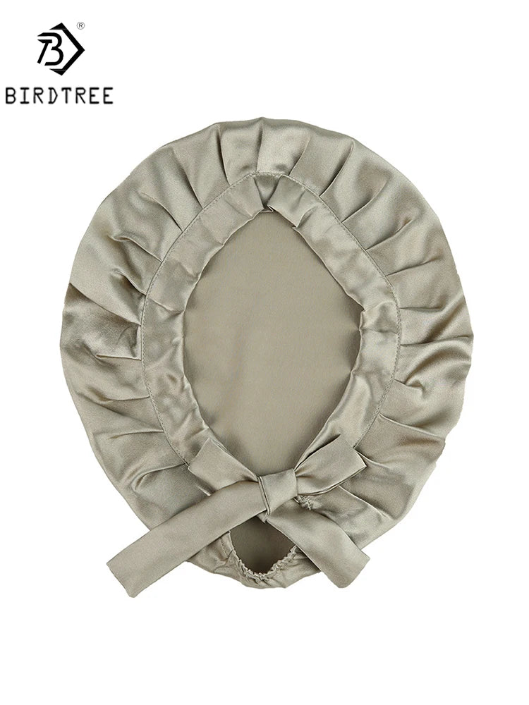 BirdTree 100% Real Silk Sleep Cap for Women, Hair Care Natural 19 Momme Silk Postpartum Hat, Night Bonnet with Tie T32101X