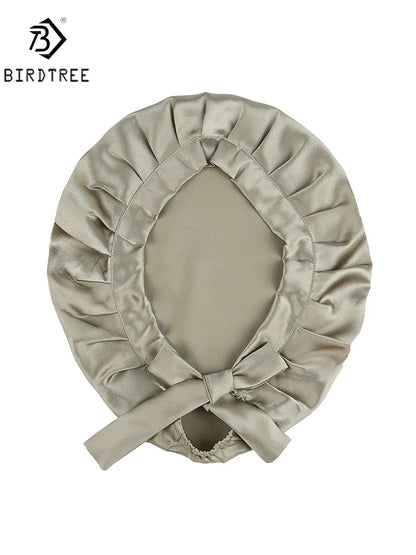 BirdTree 100% Real Silk Sleep Cap for Women, Hair Care Natural 19 Momme Silk Postpartum Hat, Night Bonnet with Tie T32101X