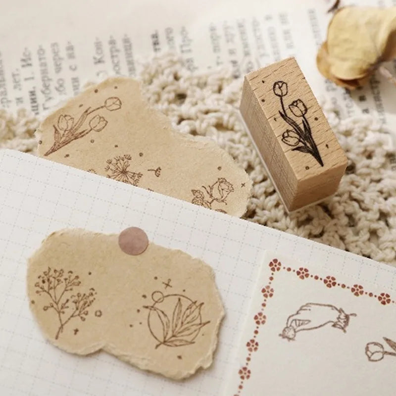 Cute Flower Week Day Moon Stamps For Scrapbooking DIY Journaling Card Deco Craft Supplies Hobby Girl Seal Wooden Stamping