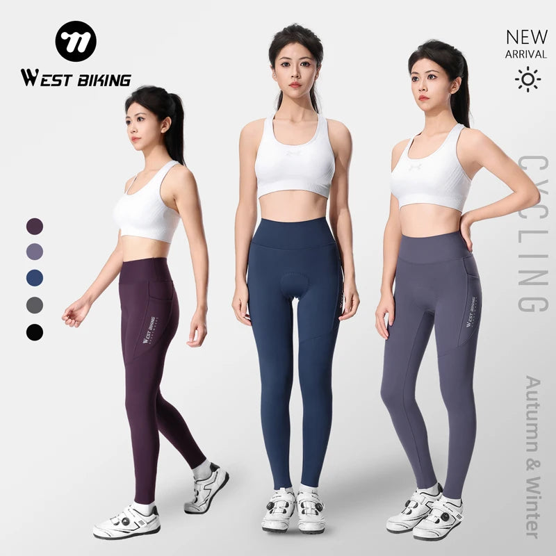 WEST BIKING Cycling Pants Thermal Fleece Women Autumn Winter Bicycle Tights Trousers  Outdoor Sports Fitness Yoga Running Pants