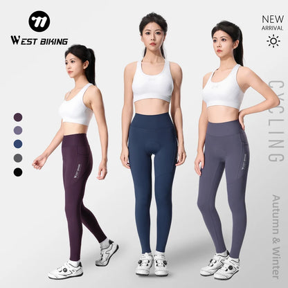 WEST BIKING Cycling Pants Thermal Fleece Women Autumn Winter Bicycle Tights Trousers  Outdoor Sports Fitness Yoga Running Pants