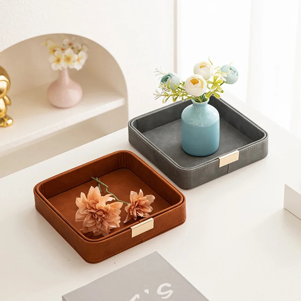 Entry Door Porch Key Storage Box Desktop Clutter Storage Case Leather Tray Jewelry Aromatherapy Plate Living Room Accessories
