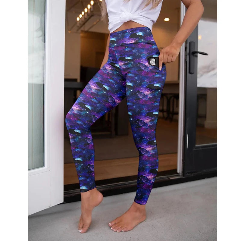 LETSFIND New Arrival Women Pockert Elastic Pants Fashion High Waist 3D Digital Printing Stretch Fitness Sexy Girls Leggings