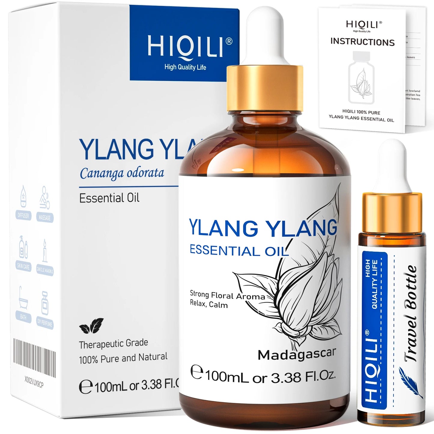HIQILI Therapeutic Grade Essential Oil 100ml for Massage Relaxation Air Freshener Bergamot Peppermint Vanilla Chamomile Thyme