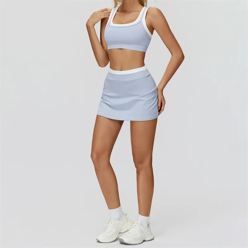 TRY TO BN Women's Tracksuit Yoga Shorts Skirt Tennis Sets Sports Two Pieces Ribbed Contrasting Color Running Fitness Gym Clothes