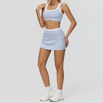 TRY TO BN Women's Tracksuit Yoga Shorts Skirt Tennis Sets Sports Two Pieces Ribbed Contrasting Color Running Fitness Gym Clothes