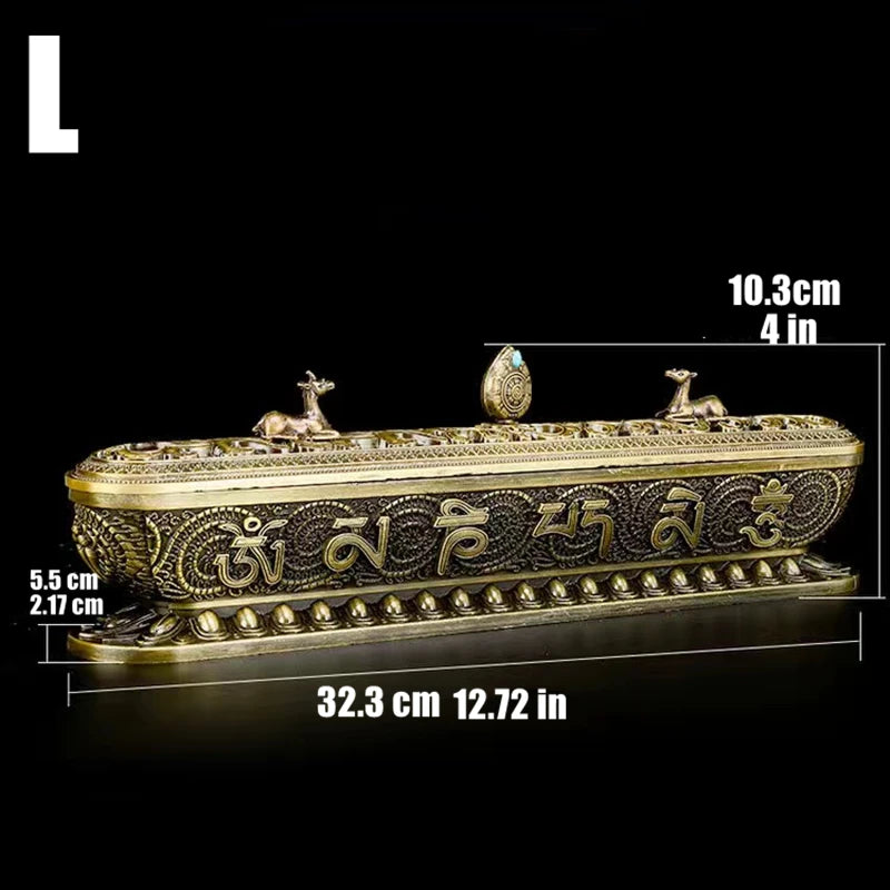 Sanskrit Incense Stick Burner Alloy Buddhist Tibetan Indoor Golden Meditation Engraving Temples Smoke Supply Furnace Ornaments