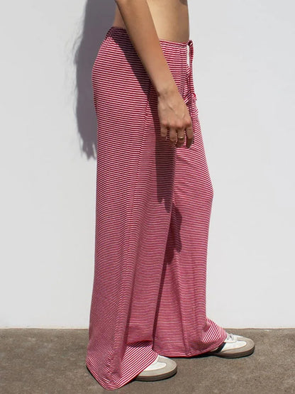 Women's Stripe Drawstring Low Waist Sweatpants Casual Elastic Baggy Straight Leg Pants Loose Fit Summer Streetwear Trousers
