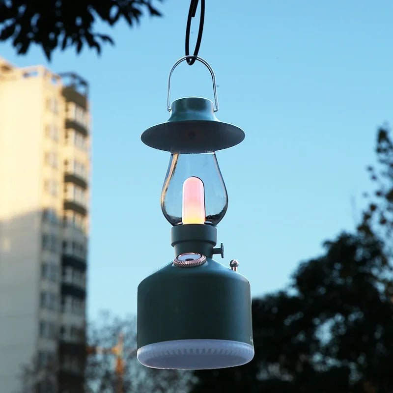 Wireless Air Humidifier Camping Lamp Aromatherapy Diffuser with LED Light USB Chargeable Retro Kerosene Lamp Mist Maker for Home
