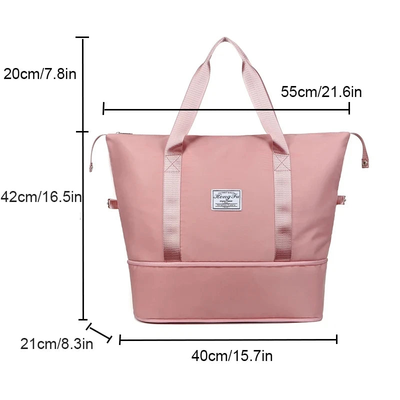 Expandable large-capacity storage luggage bag, water-resistant sports and fitness handbag, casual travel luggage bag