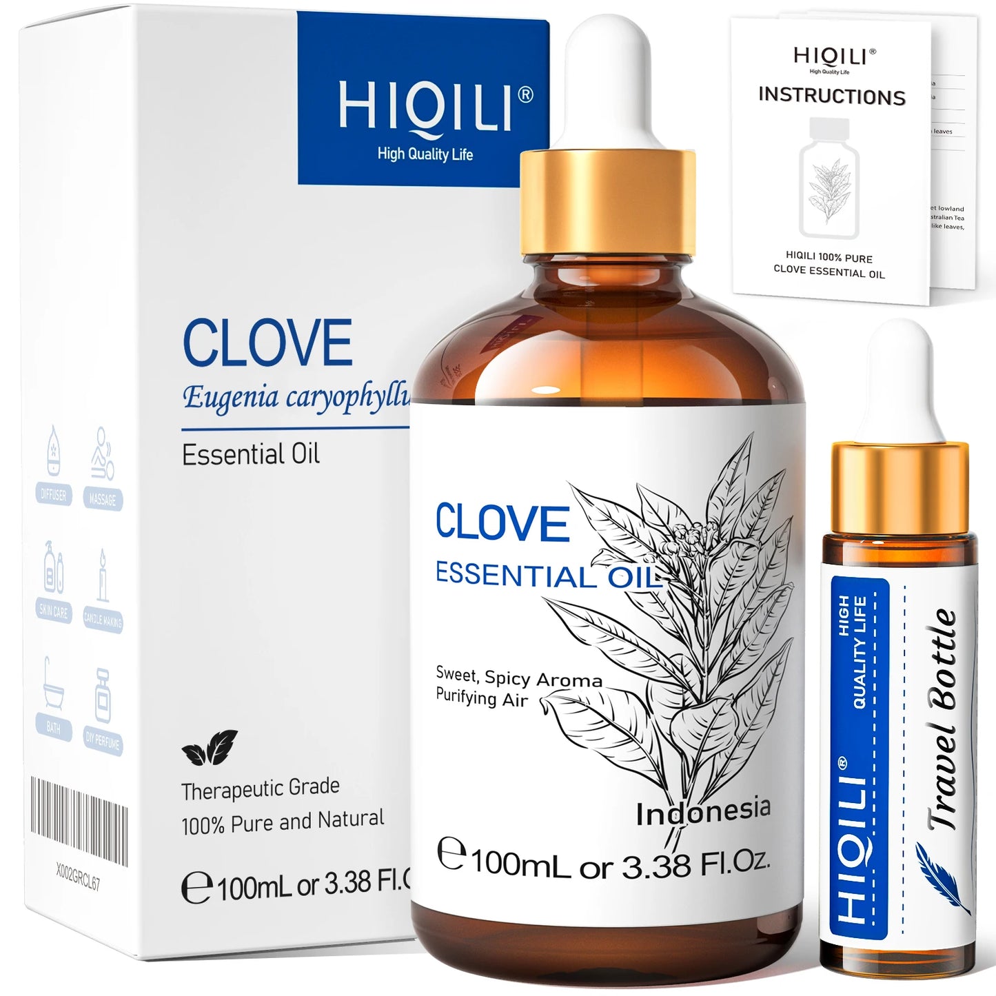 HIQILI Therapeutic Grade Essential Oil 100ml for Massage Relaxation Air Freshener Bergamot Peppermint Vanilla Chamomile Thyme