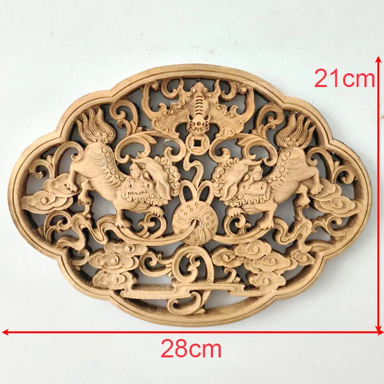 1PC Traditional Chinese Woodcarving Wall Hanging Camphor Wood 3d Exquisite Dragon Phoenix Flower Carving Craft Home Decoration