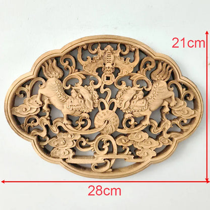 1PC Traditional Chinese Woodcarving Wall Hanging Camphor Wood 3d Exquisite Dragon Phoenix Flower Carving Craft Home Decoration