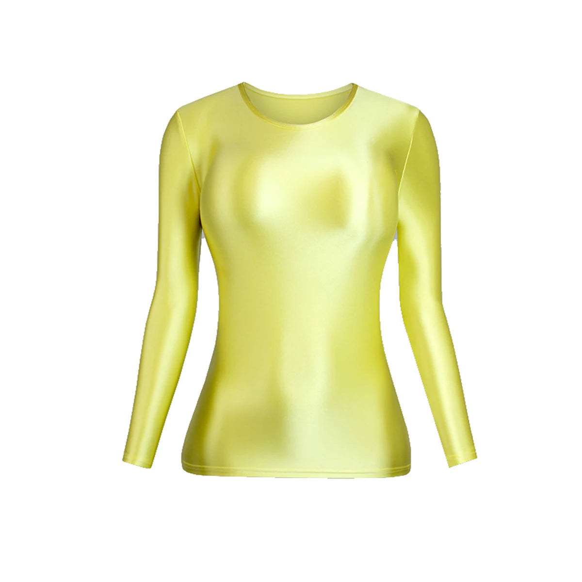 MJINM Glossy Satin Elastic Crewneck Longsleeve Breathable Tops Blouse Streetwear Sport Fitness Yoga Tees Casual Tight Undershirt