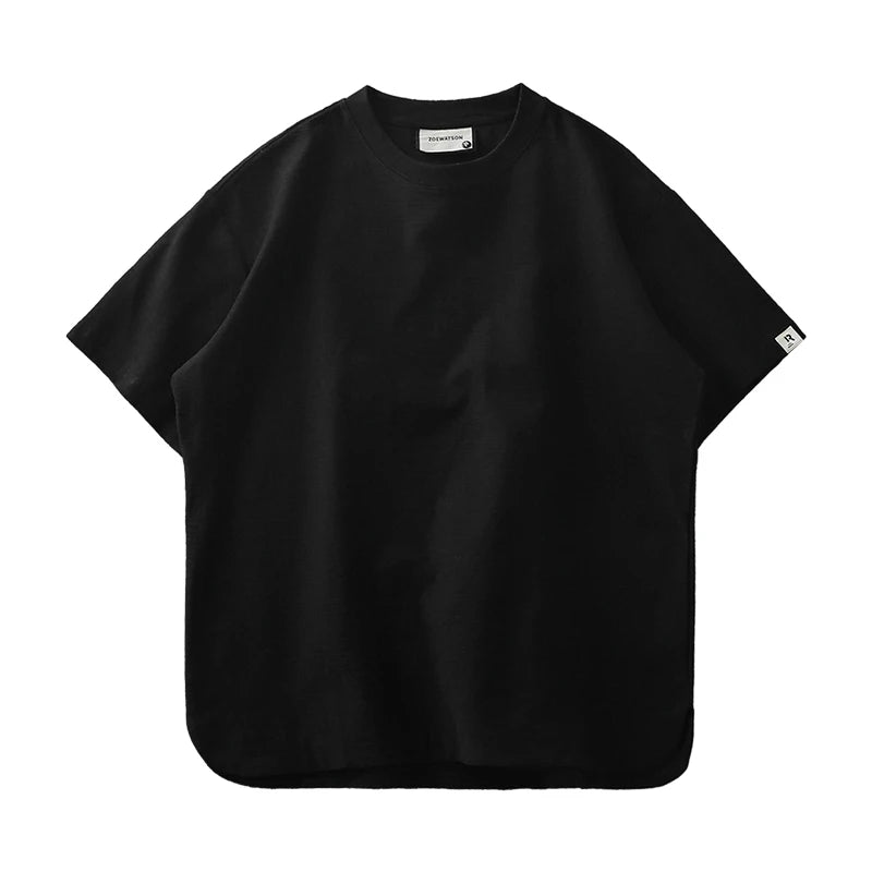 Dukeen Men Short Sleeved T Shirt Summer Loose 300Gsm Cotton Casual Sports Solid Color Round Neck White Tops
