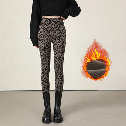 Autumn Winter Thin Velvet Fashion Leopard Sharkskin Leggings Women High Waisted Sexy Slim Tight Warm Leggings Yoga Pants