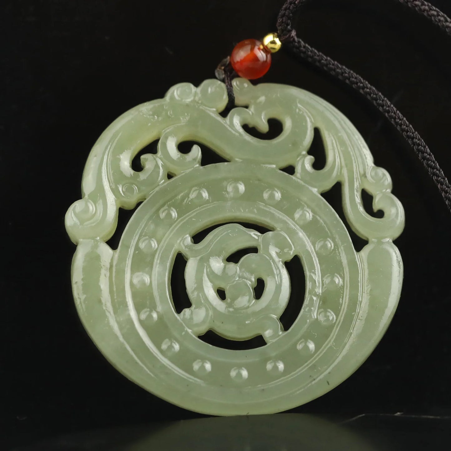 China Natural hetian Jade Hand Carved statue flower and dragon loong pendant #50