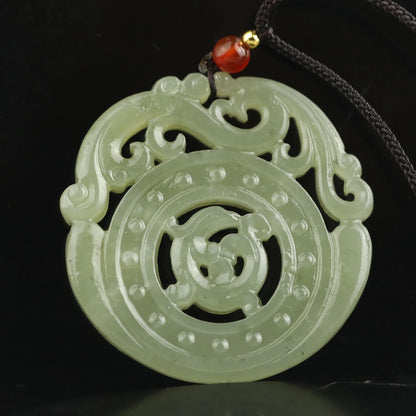 China Natural hetian Jade Hand Carved statue flower and dragon loong pendant #50