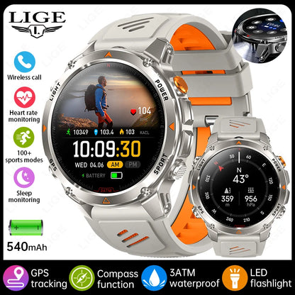 LIGE 2026 New Professional GPS Track Sports Smartwatch Outdoor RIDE Run Compass Altimeter 3ATM Fitness Bracelets 540mAh Watches