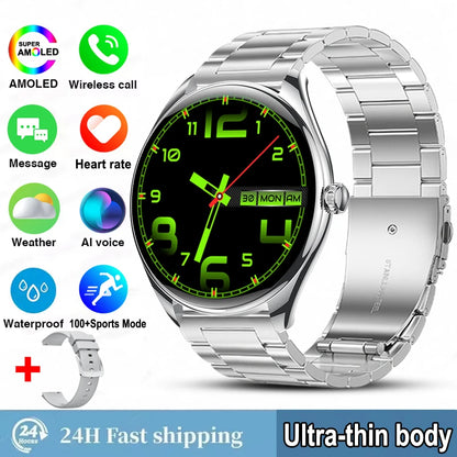 New Ultra Thin SmartWatch Men AMOLED 3D Screen Always Show Time Sports Fitness Waterproof Heart Rate Bluetooth Call Smartwatches