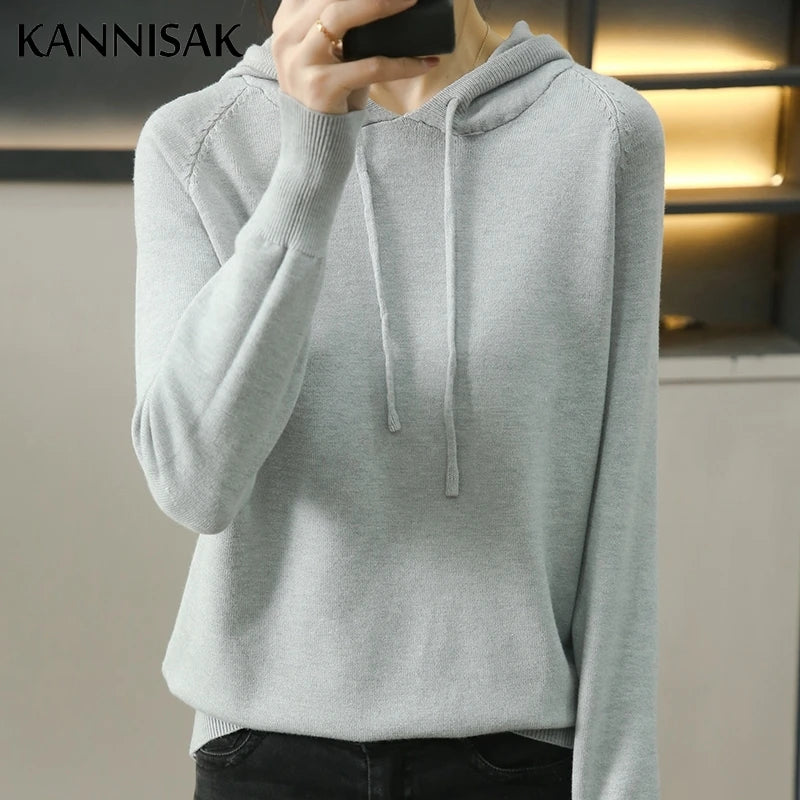 Women Sweater 2025 Autumn Winter Hooded Pullovers Long Sleeve Bottoming Shirts Loose Knitted Jumpers Solid Casual Ladies Sweater