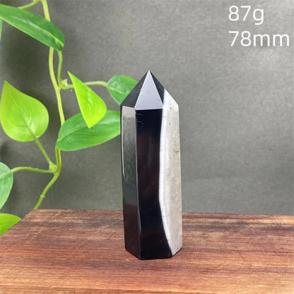Black Agate Crystal Tower Natural Gem Obelisk Exquisite Home Decoration Ornament Rare Material for Relaxation And Energy