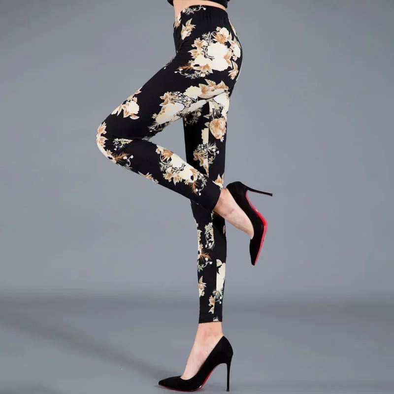 Women Floral Printed Exercise Colorful Peony Flower Female Elastic Leggins High Waist Pants Push Up Trousers Fitness Leggings