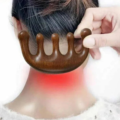 1pc Exquisite Sandalwood Five-Tooth Meridian Massage Comb Head Massager Scalp Scraping for Relaxation Massager Body Massage Tool