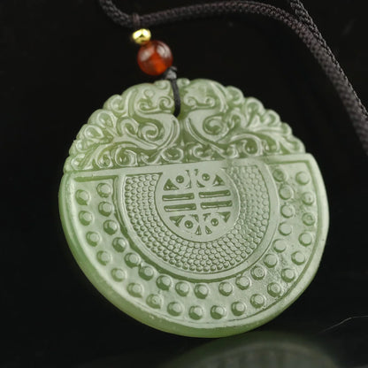 China Natural hetian Jade Hand Carved statue flower and dragon loong pendant #50