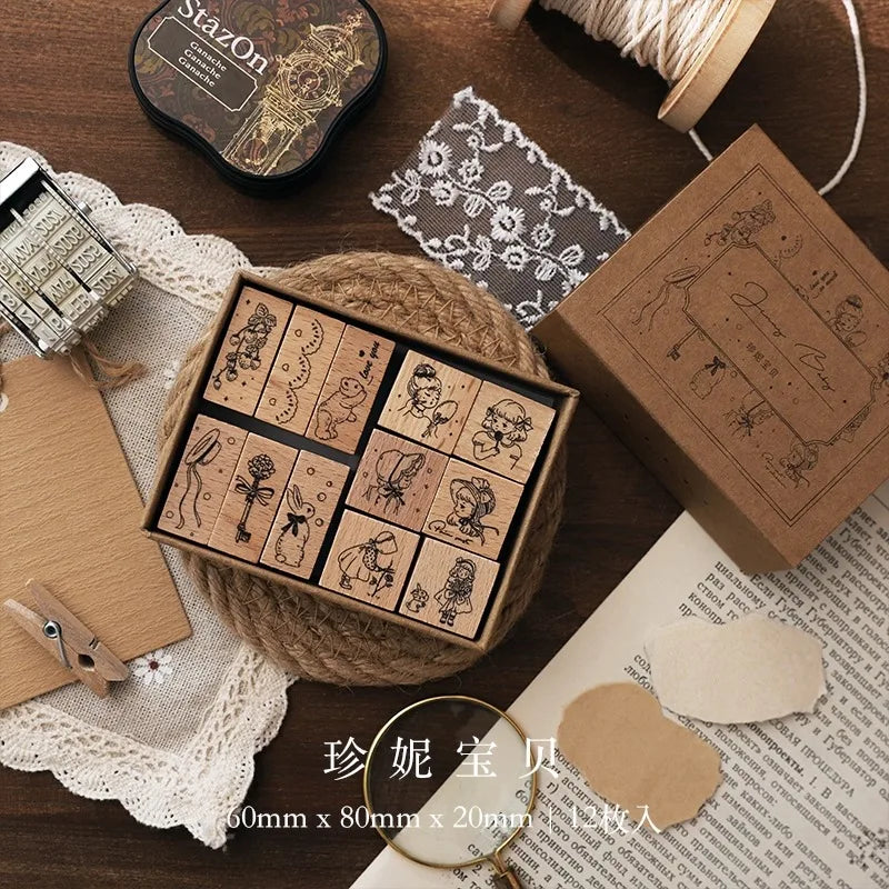Cute Flower Week Day Moon Stamps For Scrapbooking DIY Journaling Card Deco Craft Supplies Hobby Girl Seal Wooden Stamping