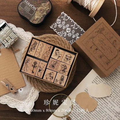 Cute Flower Week Day Moon Stamps For Scrapbooking DIY Journaling Card Deco Craft Supplies Hobby Girl Seal Wooden Stamping