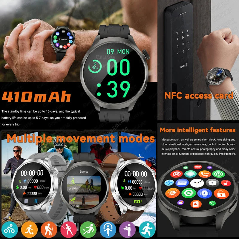 New 1.85"AMOLED NFC GPS Smart Watches For man IP68 Waterproof Blood Pressure Body Temperature Sport Fitness tracker Smart Watch