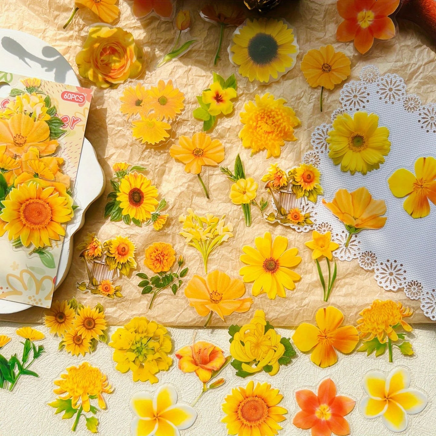 Floral Waterproof Stickers for Scrapbooking Transparent Flower Decals for Journaling, Planner, Cardmaking, Laptops, Decoration