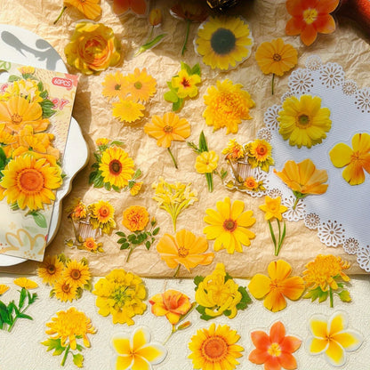 Floral Waterproof Stickers for Scrapbooking Transparent Flower Decals for Journaling, Planner, Cardmaking, Laptops, Decoration