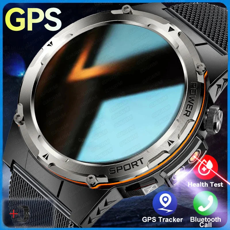 2024 New Military Smartwatch IP68 Waterproof outdoor Sports Fitness tracker health monitor BT call 365nm UV+ infrared