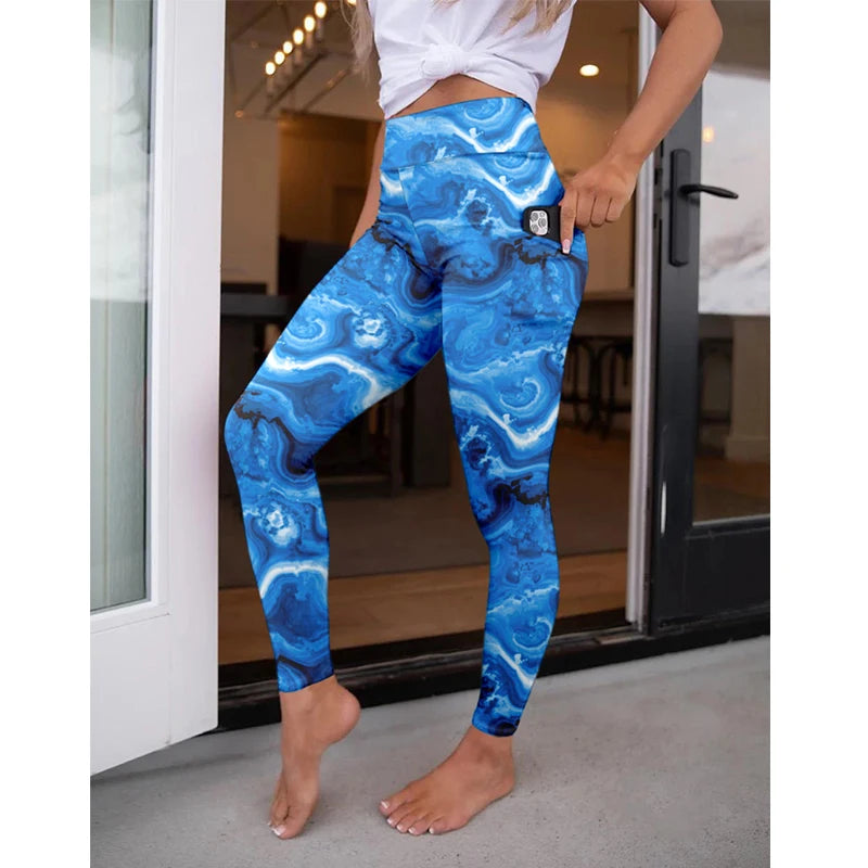 LETSFIND High Waist Women's Fitness Leggings 3D Digital Print Sexy Pockert Elastic Pants Fashionable Gym Trousers