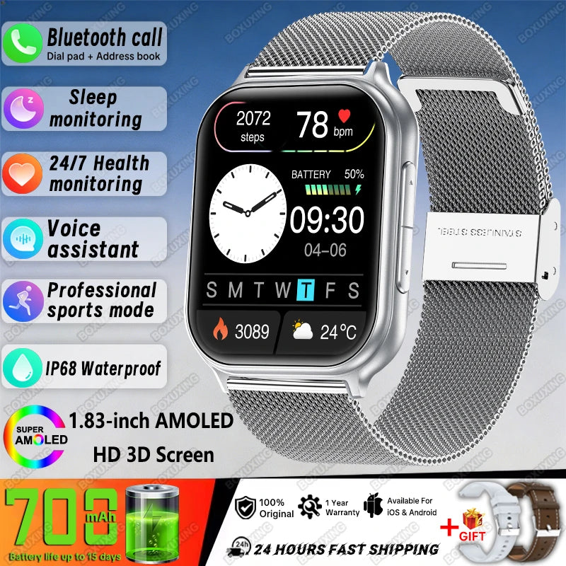 New BOXUXING Sports Smart Watch Men 700 mAh Battery Fitness Track IP68 Waterproof Heart Rate BT Call GPS Track Smartwatch Women