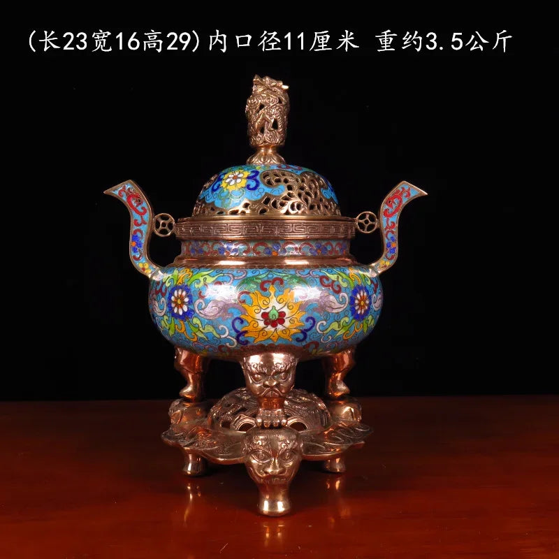 Incense burner household indoor living room copper body filigree enamel color pure copper incense burner accessories