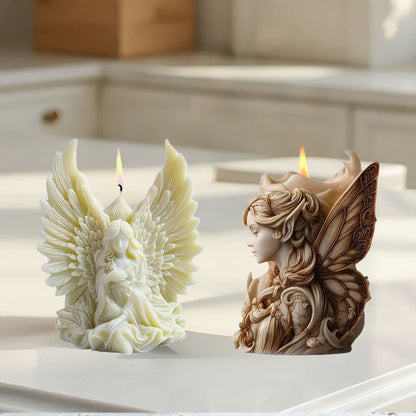 Winged Angel Soywax Candle Silicone Mold 3D Flower Fairy Painting Gypsum Resin Mold DIY Beauty Sculpture Aromatherapy Home Decor
