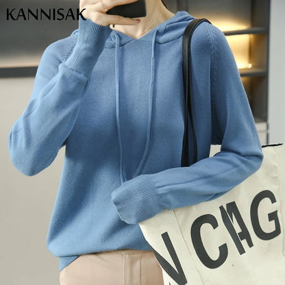 Women Sweater 2025 Autumn Winter Hooded Pullovers Long Sleeve Bottoming Shirts Loose Knitted Jumpers Solid Casual Ladies Sweater