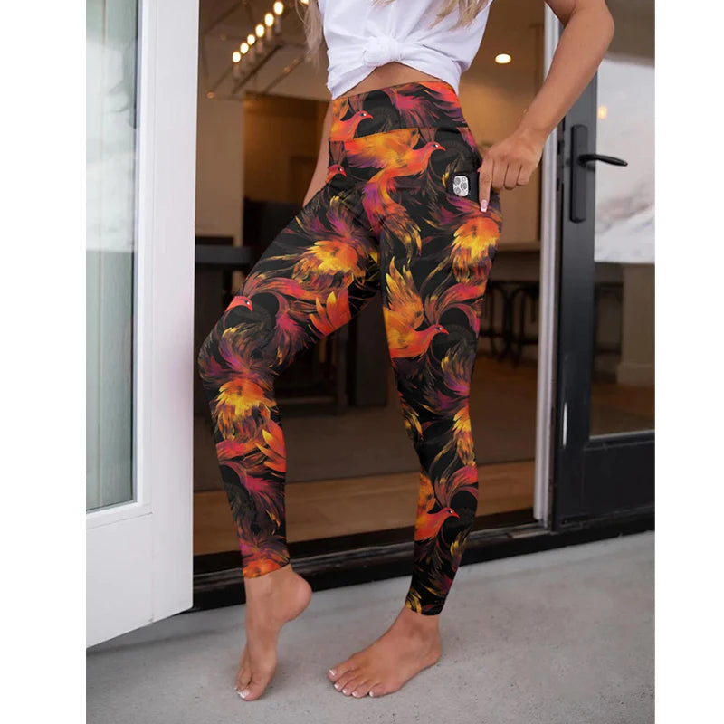 LETSFIND New Arrival Women Pockert Elastic Pants Fashion High Waist 3D Digital Printing Stretch Fitness Sexy Girls Leggings